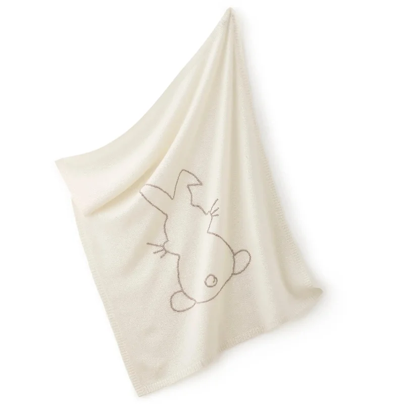 Cashmere bunny embroidered cream blanket