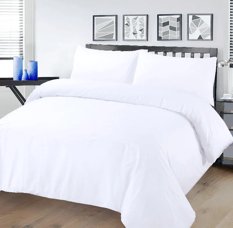 White Superking Size Plain Dyed Duvet Cover Set Polycotton 200 Thread Count