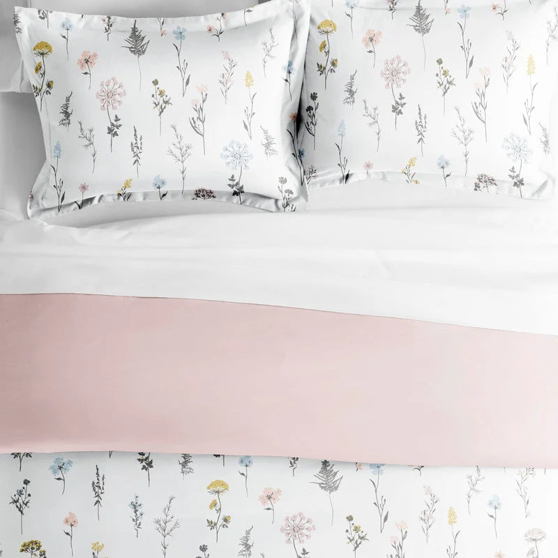 Wildflower Pink Reversible Pattern Duvet Cover Set Ultra Soft Microfiber Bedding