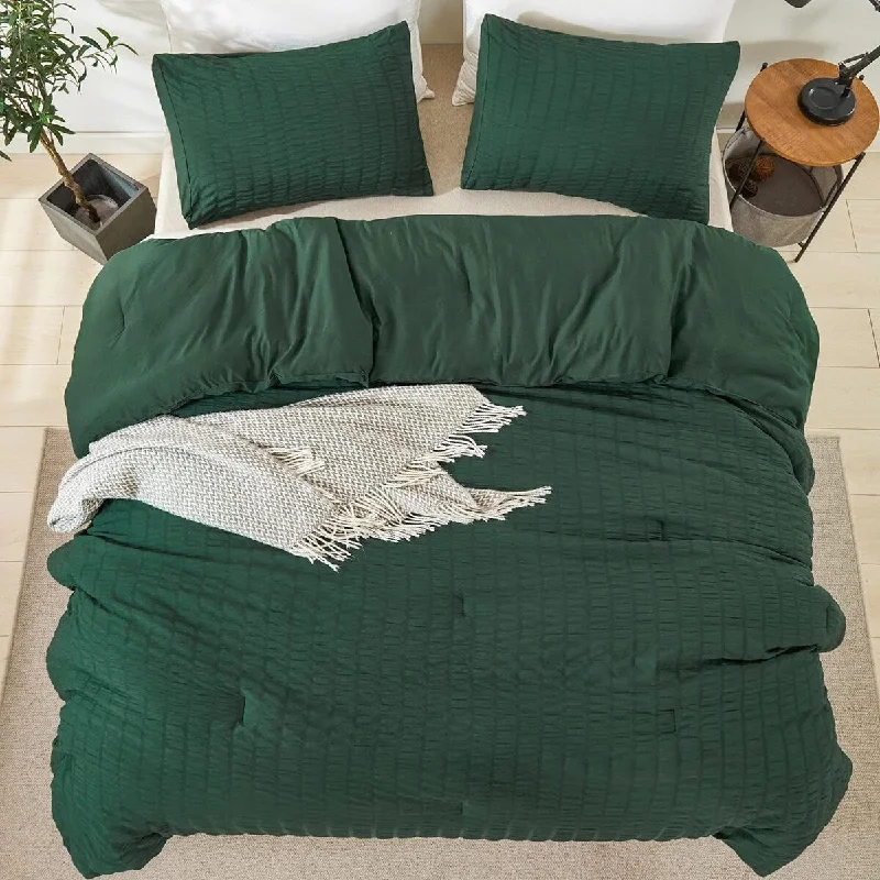 3 Pieces Bedding Comforter Sets (1 Seersucker Textured Comforter & 2 Pillowcases)