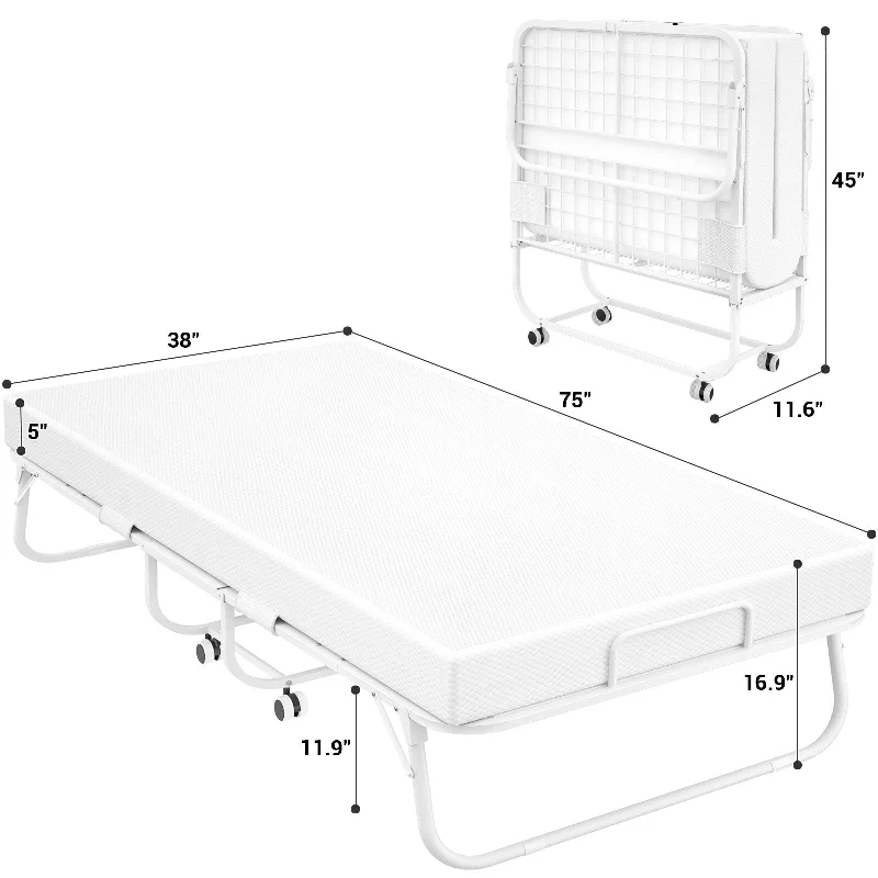 38'' Folding Bed with Mattress, Portable Foldable Bed with Storage Cover