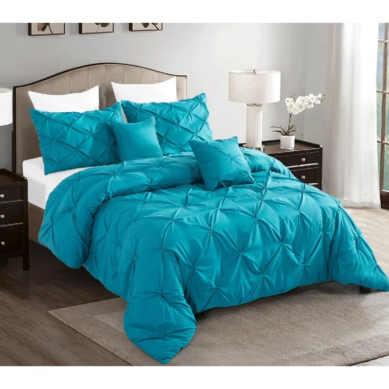 5 pc Pintuck Full/Queen Comforter 92x92 2 Shams 2 Throw Pillows Teal