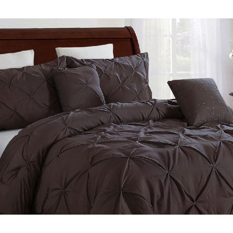 5 piece Pintuck Full/Queen Comforter Set, Chocolate