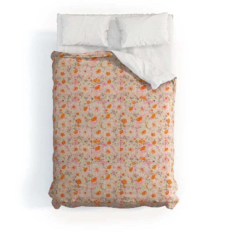 Alison Janssen Faded Floral Pink Citrus Made To Order Full Comforter Set