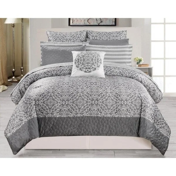 Ashlea 10Pc Oversize/Overfilled Queen Comforter Set /Grey