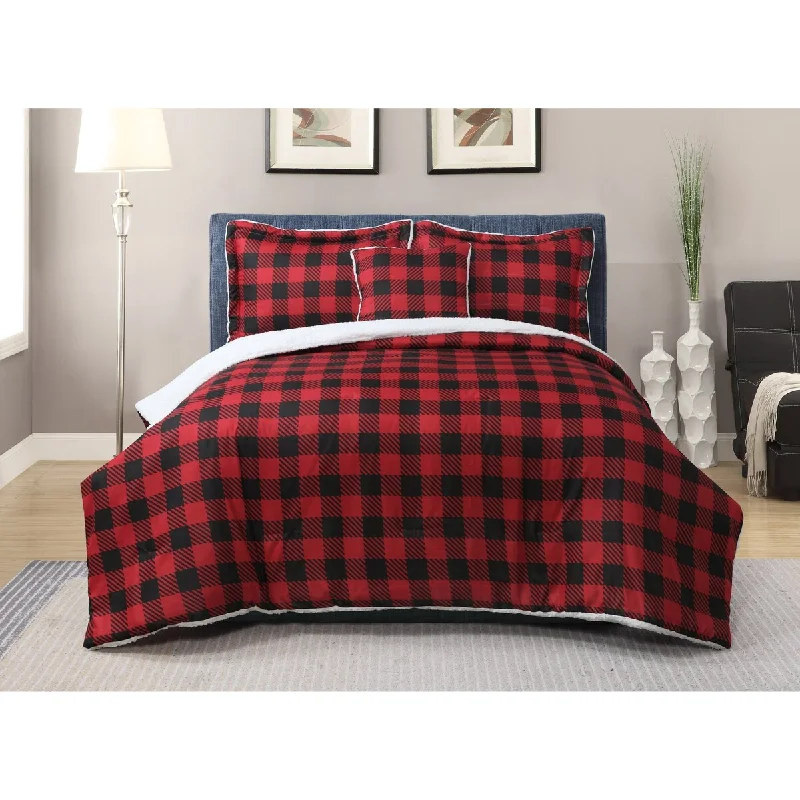 Canyon Plaid Red/Black Sherpa 4-piece Comforter Set