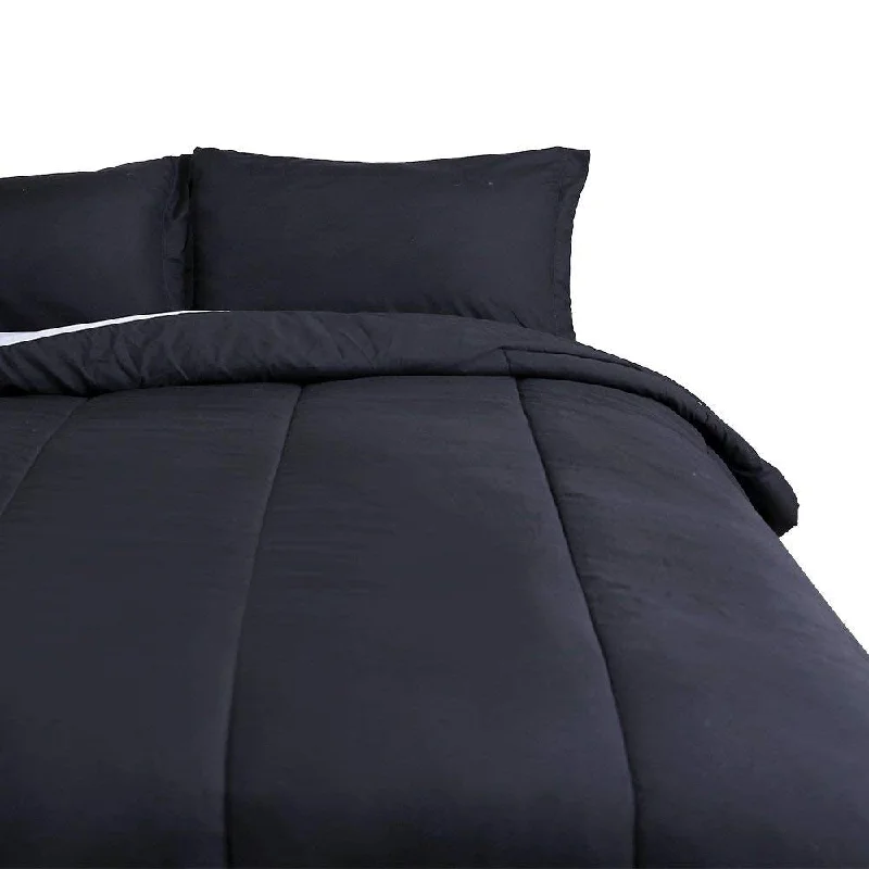 Honeymoon Queen Comforter Set Reversible 3PC, Black and Grey