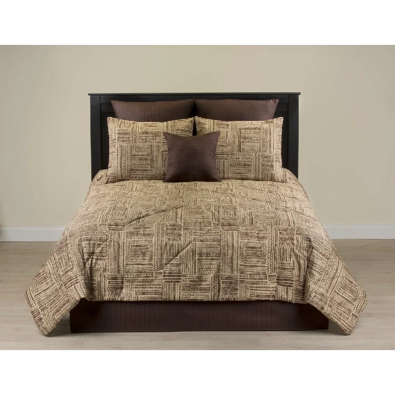 Kenya brown burlap tribal motif comforter set