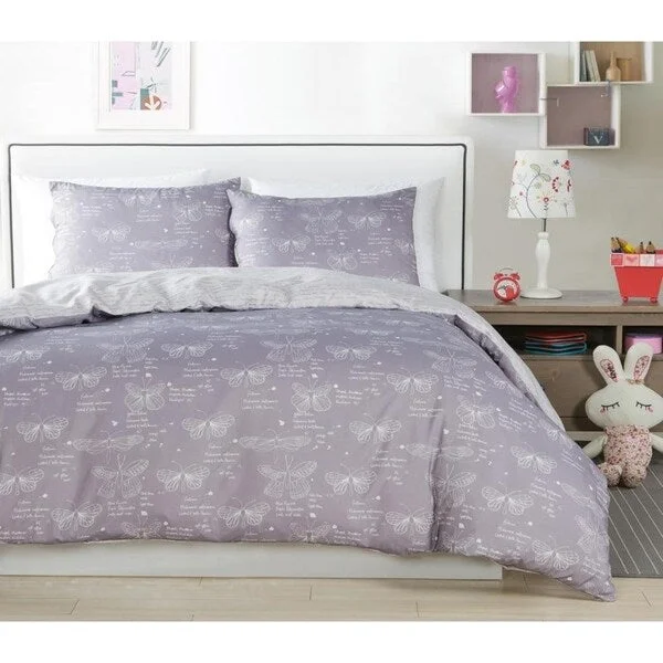 Lala Bash Malar Butterfly 2 Piece Comforter Set - grey-white