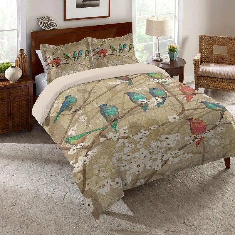 Laural Home Birds and Blossoms Cotton Comforter - brown/white/red/blue