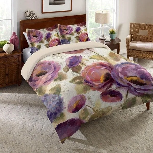 Laural Home Blue and Purple Florals Comforter