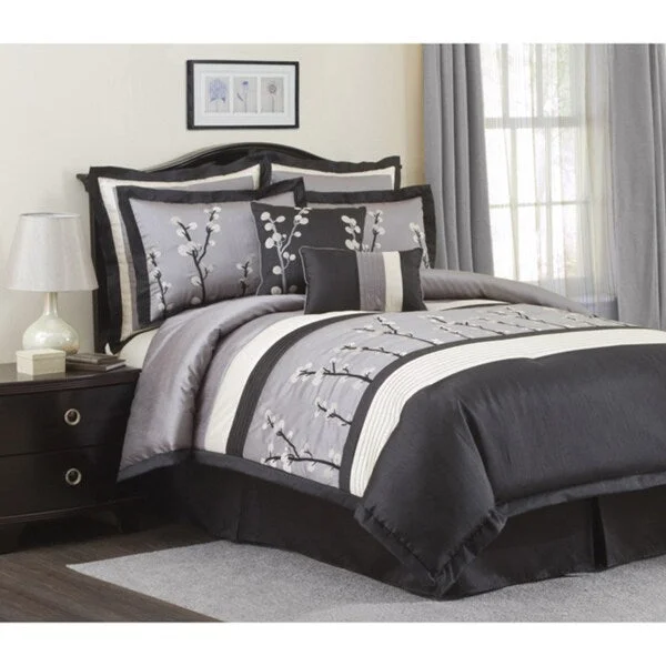 Lush Decor 'Cocoa Flower' Black/ Silver 8-Piece Full Size Comforter Set