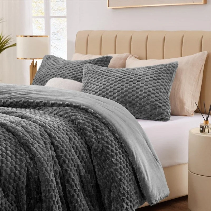 Luxury Brushed Plaid Pattern Bedding Comforter Sets