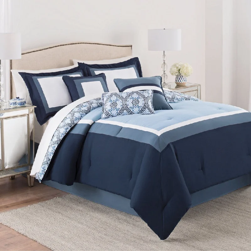 Martex Carsten 7 Piece Comforter Set - White/Blue