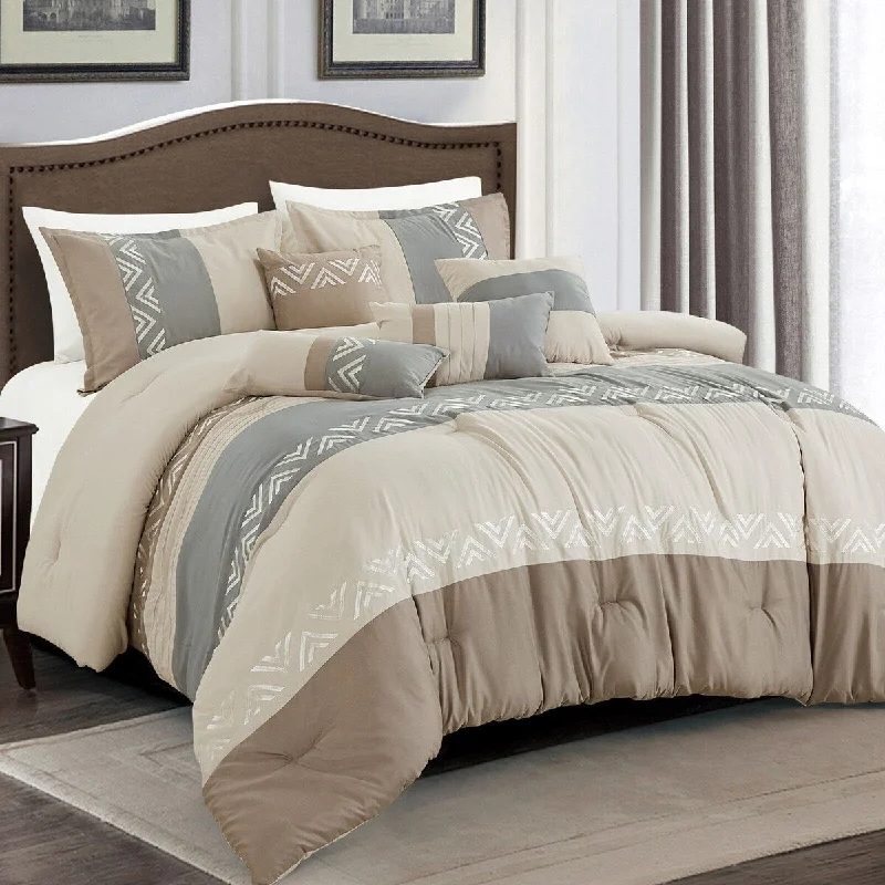 Modern Stripe Embroidery Comforter Set