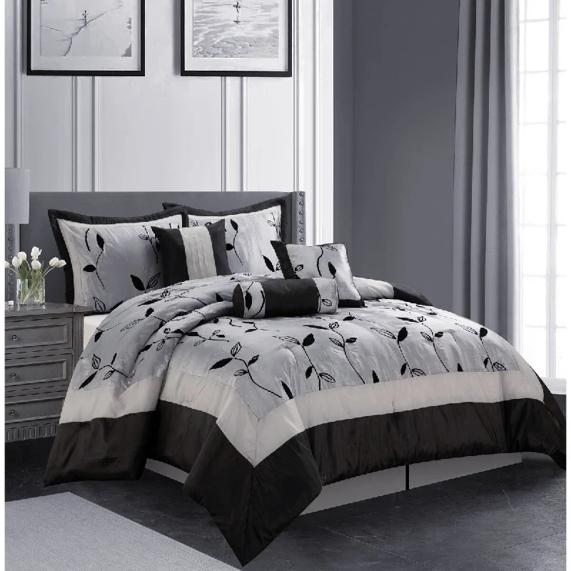 Nanshing Jolene 7 Piece Flocked Modern Leaves Comforter Set