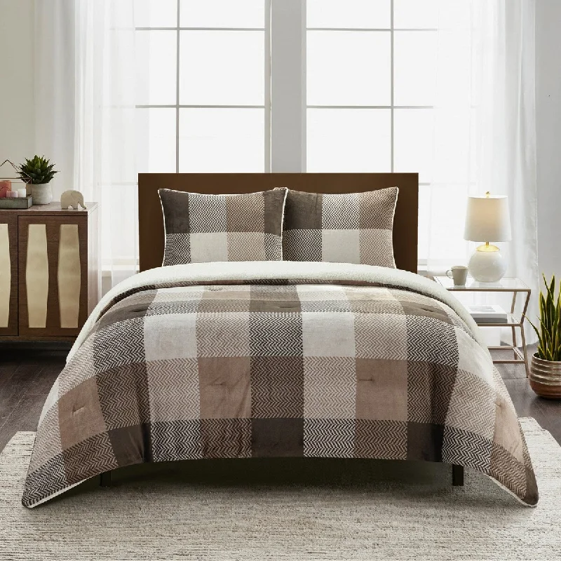 Nanshing Wanda 3 Piece Sherpa Plaid Comforter Set