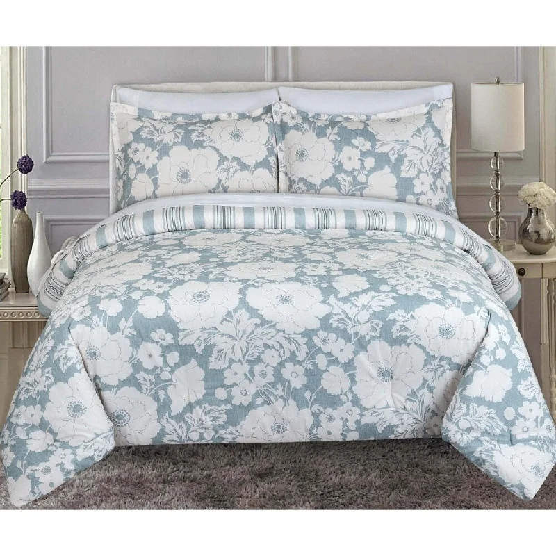 Nouvelle Home Chambray Floral Cotton Reversible Comforter Set