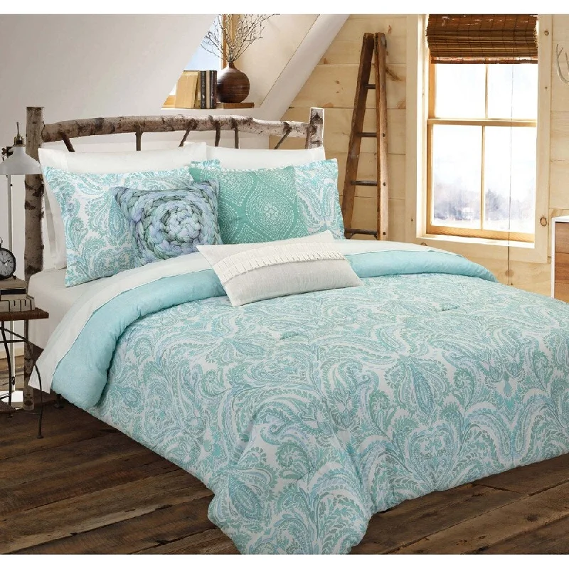 Nouvelle Home Painterly Paisley White Cotton Reversible Comforter Set