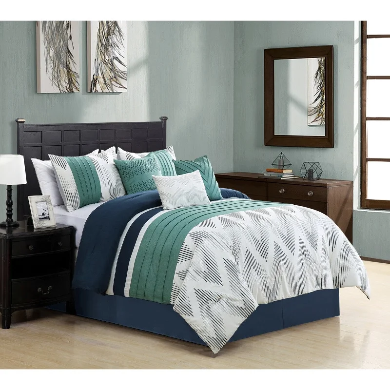 Porch & Den Kaler Blue Microfiber 7-piece Comforter Set