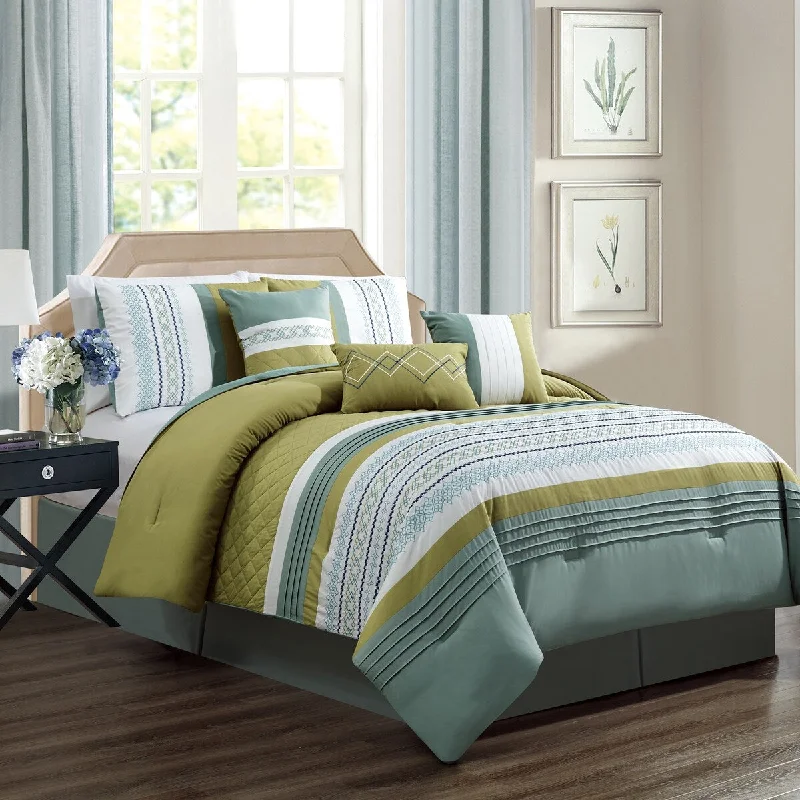 Porch & Den Marconi Green/ Blue Microfiber 7-piece Comforter Set