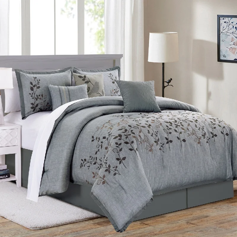 Porch & Den Mclellan Blue Floral Microfiber 7-piece Comforter Set