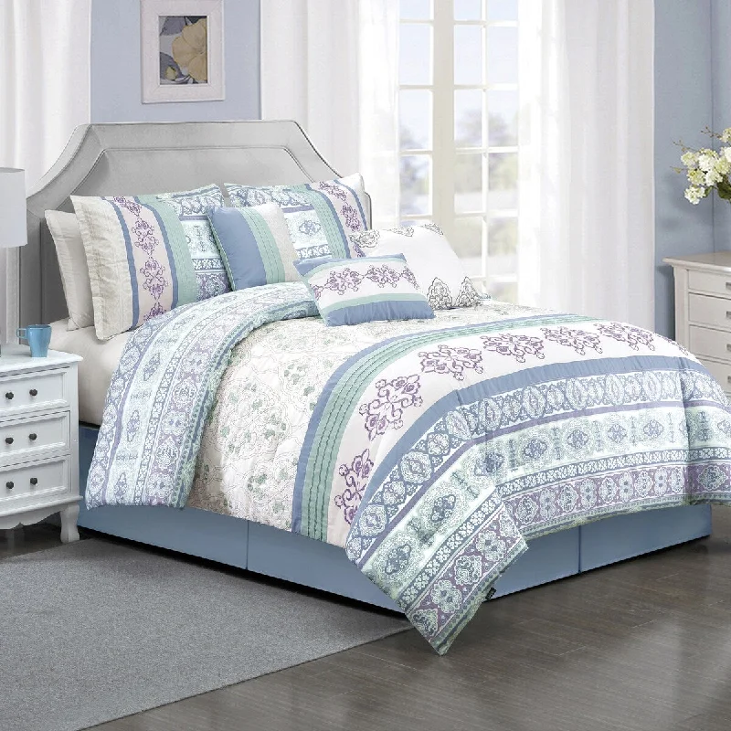 Porch & Den Tamaya White/Blue/Purple Microfiber 7-piece Comforter Set