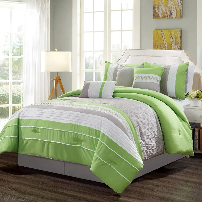 Porch & Den Val Green/Grey Microfiber 7-piece Comforter Set