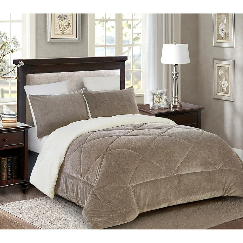 Reversible 2 piece Fleece/Sherpa Down Alternative Comforter set - Twin - Taupe