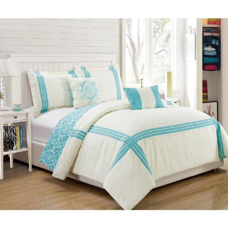 RT Designers Collection Brentwood Oversize Blue 5-Piece Reversible Hotel Comforter Set