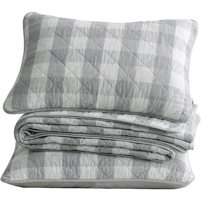 Set of 3 Buffalo Check Plaid Cotton Quilt Reversible Bedspread