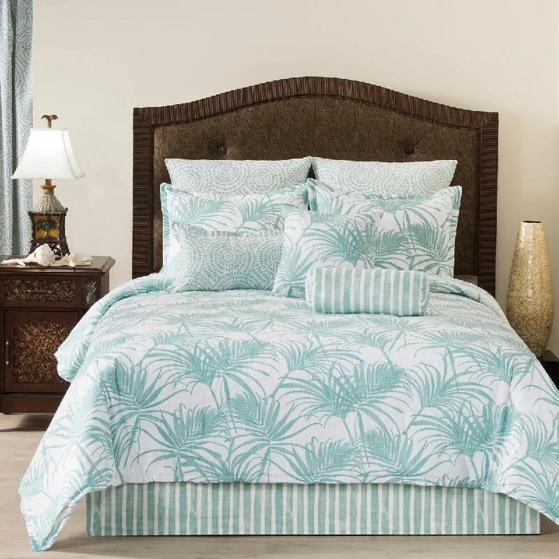 Trinidad seafoam color tropical leaves comforter mini set