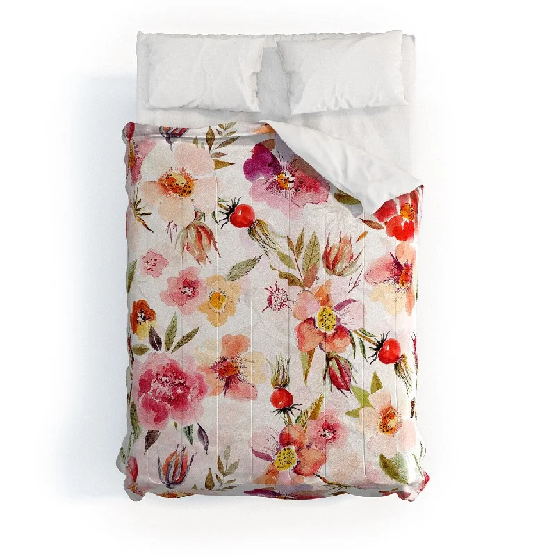 Utart Hygge Watercolor Midsummer Dogroses Pattern Made To Order Full Comforter