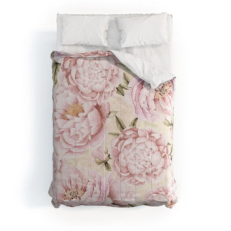 Utart Pastel Blush Pink Spring Watercolor Peony Flowers Pattern Made To Order Full Comforter Set